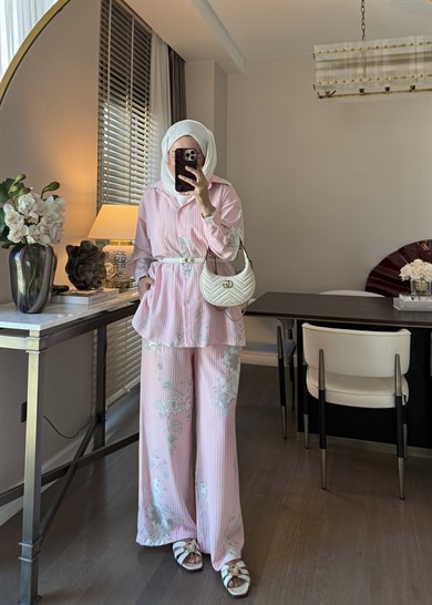 Çizgili Marbel Takım Pembe