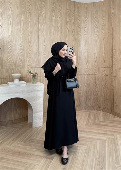 Dantelli Omuz Şallı Modal Elbise Siyah