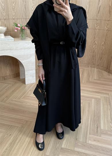 Dantelli Omuz Şallı Modal Elbise Siyah