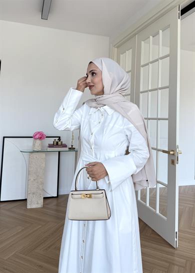 Dean Gold Düğmeli Elbise Ekru