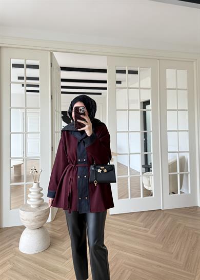 Denim Garnili Çelik Örme Hırka Bordo