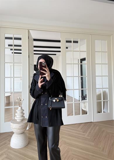 Denim Garnili Çelik Örme Hırka Siyah