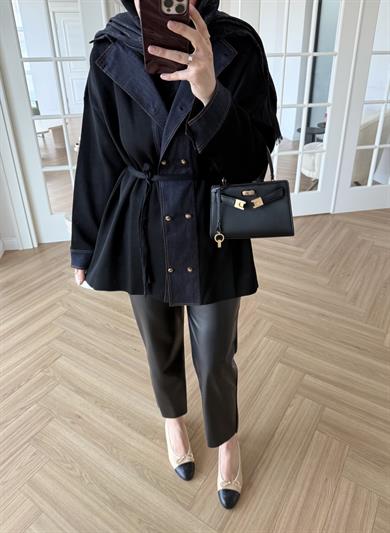 Denim Garnili Çelik Örme Hırka Siyah