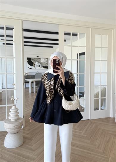 Deri Yakalı Trenç Lacivert