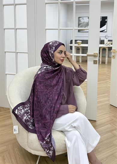 Desenli Pamuk Şal Mor - 5006