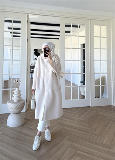 Deve Tüylü Cepli Kaban Ekru