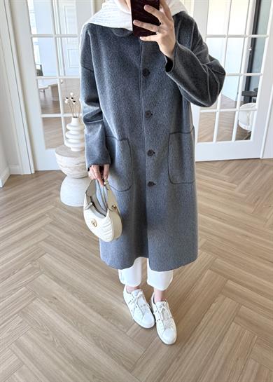 Deve Tüylü Cepli Kaban Gri