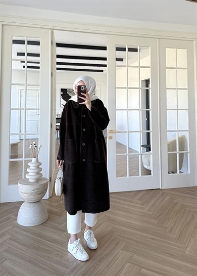 Deve Tüylü Cepli Kaban Kahverengi