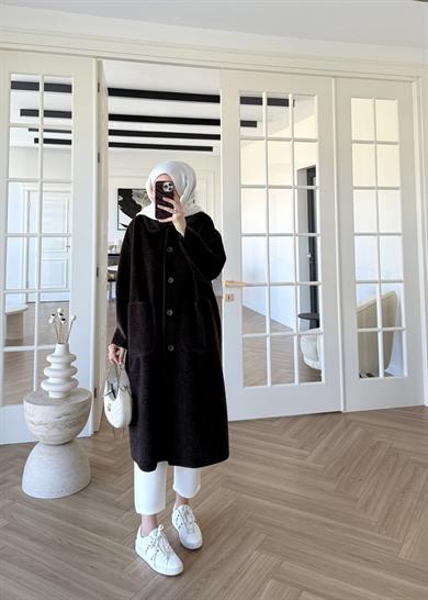 Deve Tüylü Cepli Kaban Kahverengi