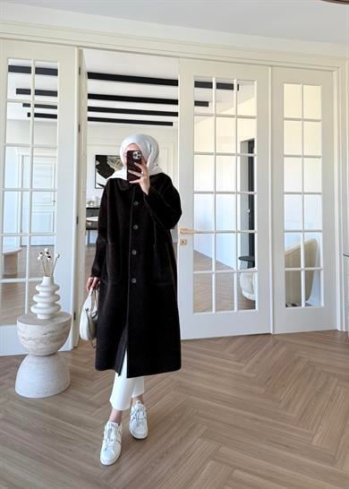 Deve Tüylü Cepli Kaban Kahverengi