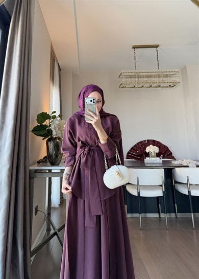 Dikiş Detaylı Bağlamalı Etekli Takım Burgundy