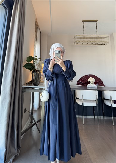 Dikiş Detaylı Bağlamalı Etekli Takım Lacivert 