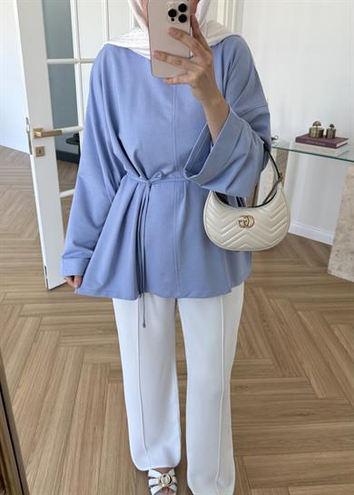 Dikiş Detaylı Yırtmaçlı Sweatshirt Bebe Mavi