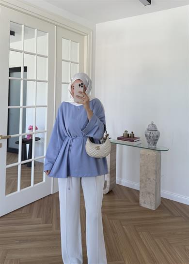 Dikiş Detaylı Yırtmaçlı Sweatshirt Bebe Mavi