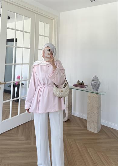 Dikiş Detaylı Yırtmaçlı Sweatshirt Pudra