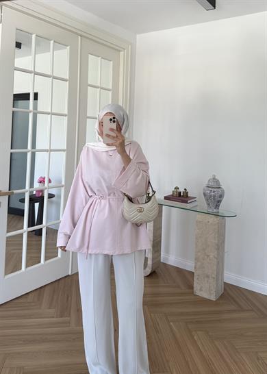 Dikiş Detaylı Yırtmaçlı Sweatshirt Pudra