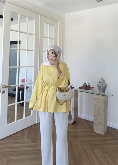 Dikiş Detaylı Yırtmaçlı Sweatshirt Sarı