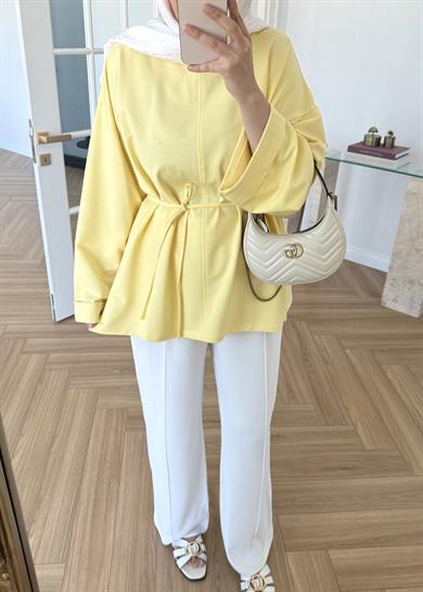 Dikiş Detaylı Yırtmaçlı Sweatshirt Sarı