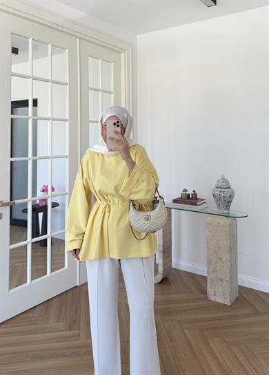 Dikiş Detaylı Yırtmaçlı Sweatshirt Sarı