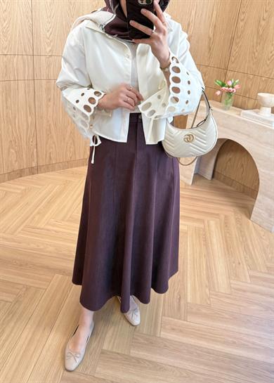 Dilimli Denim Etek Mürdüm