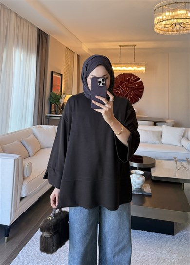 Dökümlü Modal Sweat Acı Kahve