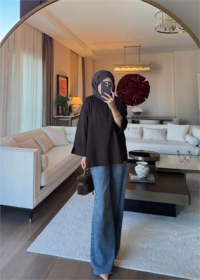 Dökümlü Modal Sweat Acı Kahve
