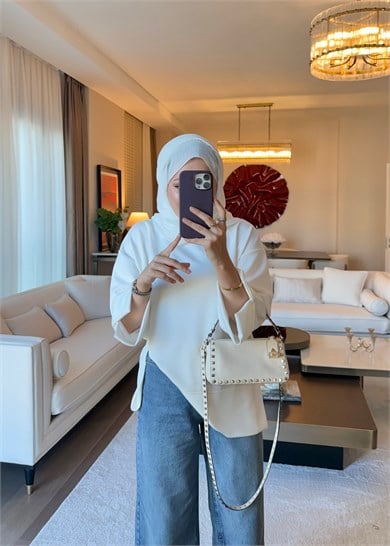 Dökümlü Modal Sweat Ekru