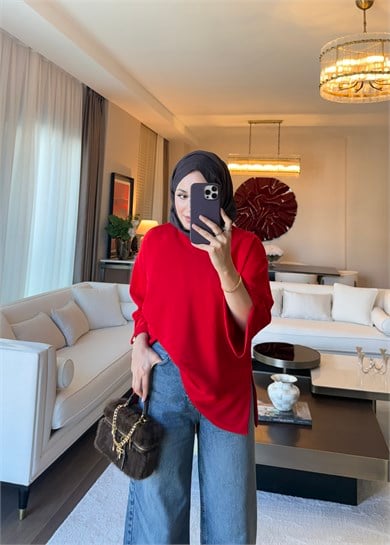 Dökümlü Modal Sweat Kırmızı