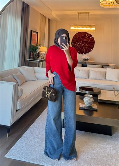 Dökümlü Modal Sweat Kırmızı