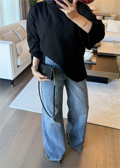 Dökümlü Modal Sweat Siyah