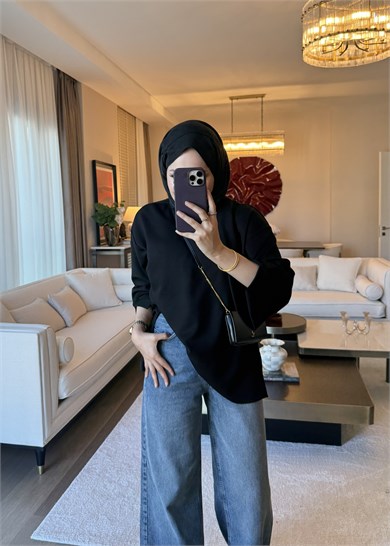 Dökümlü Modal Sweat Siyah