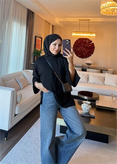 Dökümlü Modal Sweat Siyah