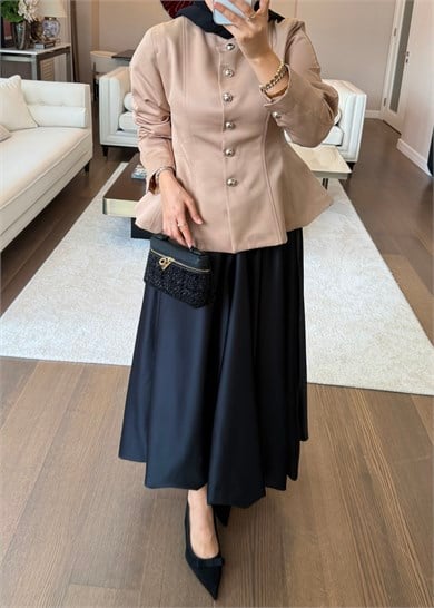 Düğmeli Peplum Form Ceket Camel