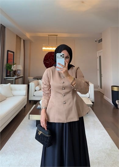 Düğmeli Peplum Form Ceket Camel