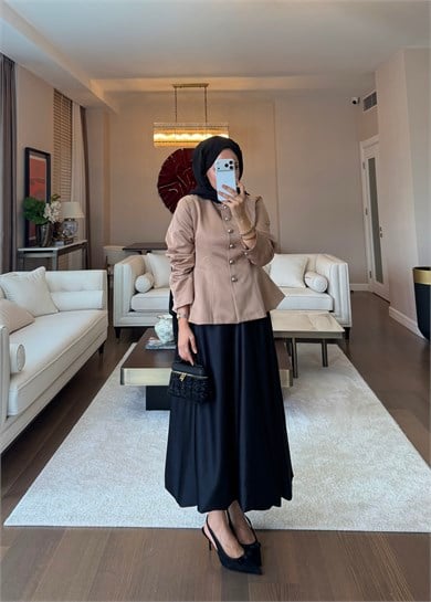 Düğmeli Peplum Form Ceket Camel