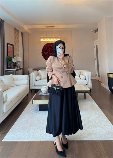 Düğmeli Peplum Form Ceket Camel