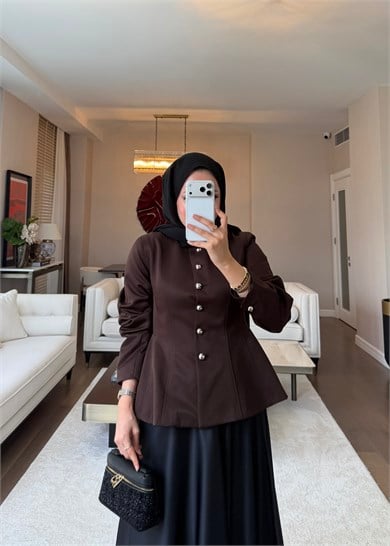 Düğmeli Peplum Form Ceket Kahverengi