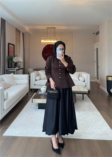 Düğmeli Peplum Form Ceket Kahverengi