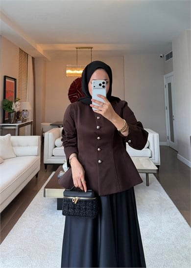 Düğmeli Peplum Form Ceket Kahverengi