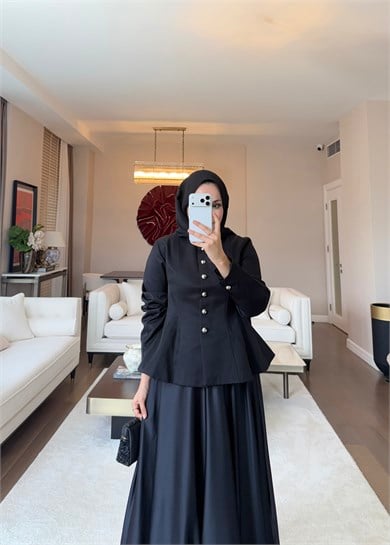 Düğmeli Peplum Form Ceket Siyah