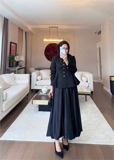 Düğmeli Peplum Form Ceket Siyah