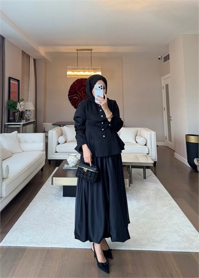 Düğmeli Peplum Form Ceket Siyah