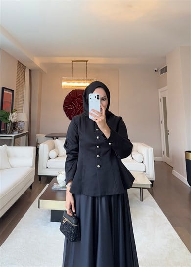 Düğmeli Peplum Form Ceket Siyah