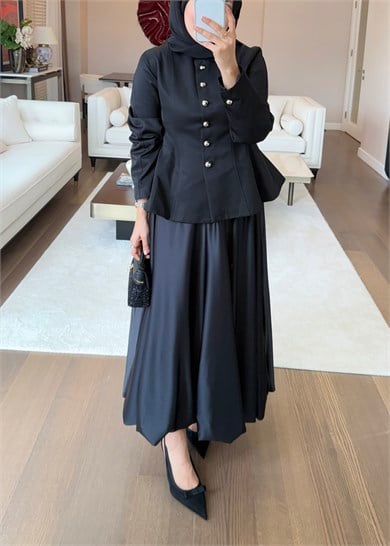 Düğmeli Peplum Form Ceket Siyah