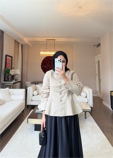 Düğmeli Peplum Form Ceket Taş