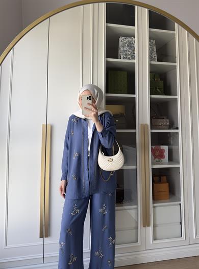 El İşlemeli Gömlek İndigo