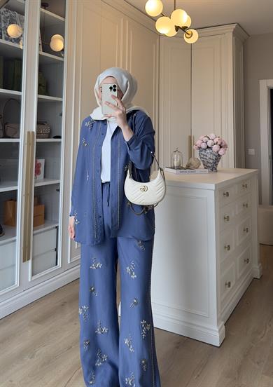 El İşlemeli Gömlek İndigo