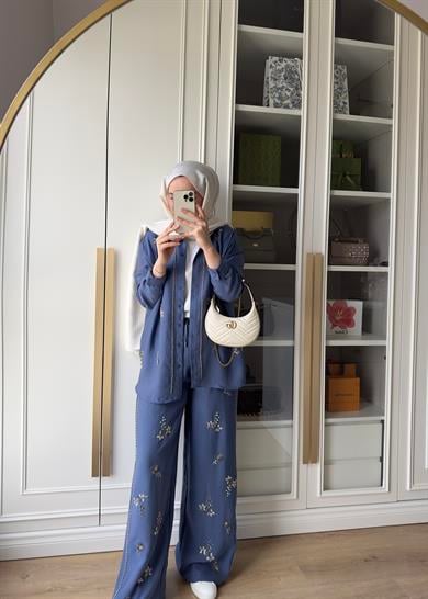 El İşlemeli Gömlek İndigo