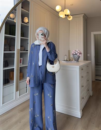 El İşlemeli Gömlek İndigo