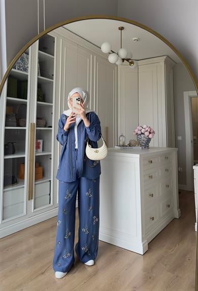 El İşlemeli Gömlek İndigo